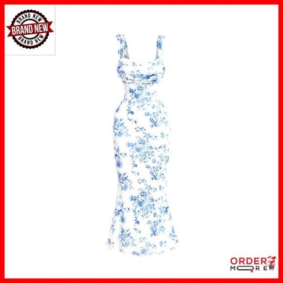 Dresses & Skirts - Floral Ruched Midi Dress Elegant Cocktail Party Wedding Guest Formal Wear